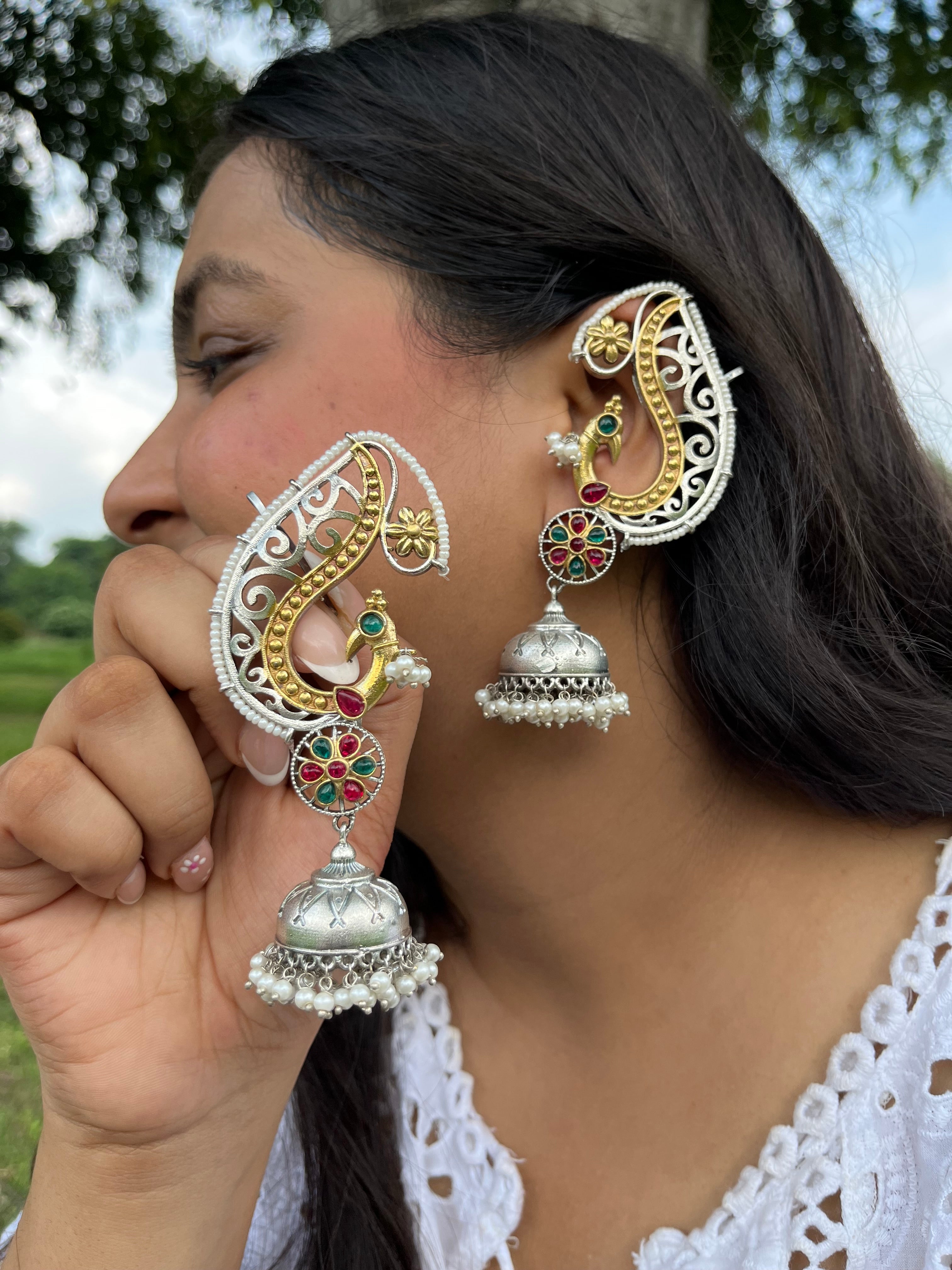 VIDHYA dual tone kaanphool jhumka
