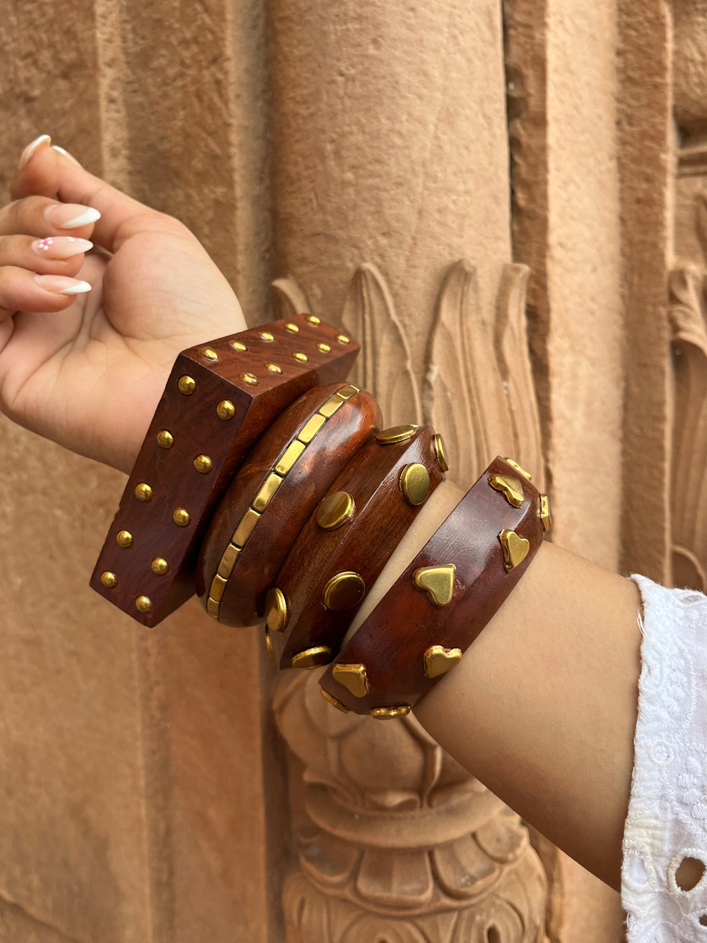 Broad wooden bangle stack