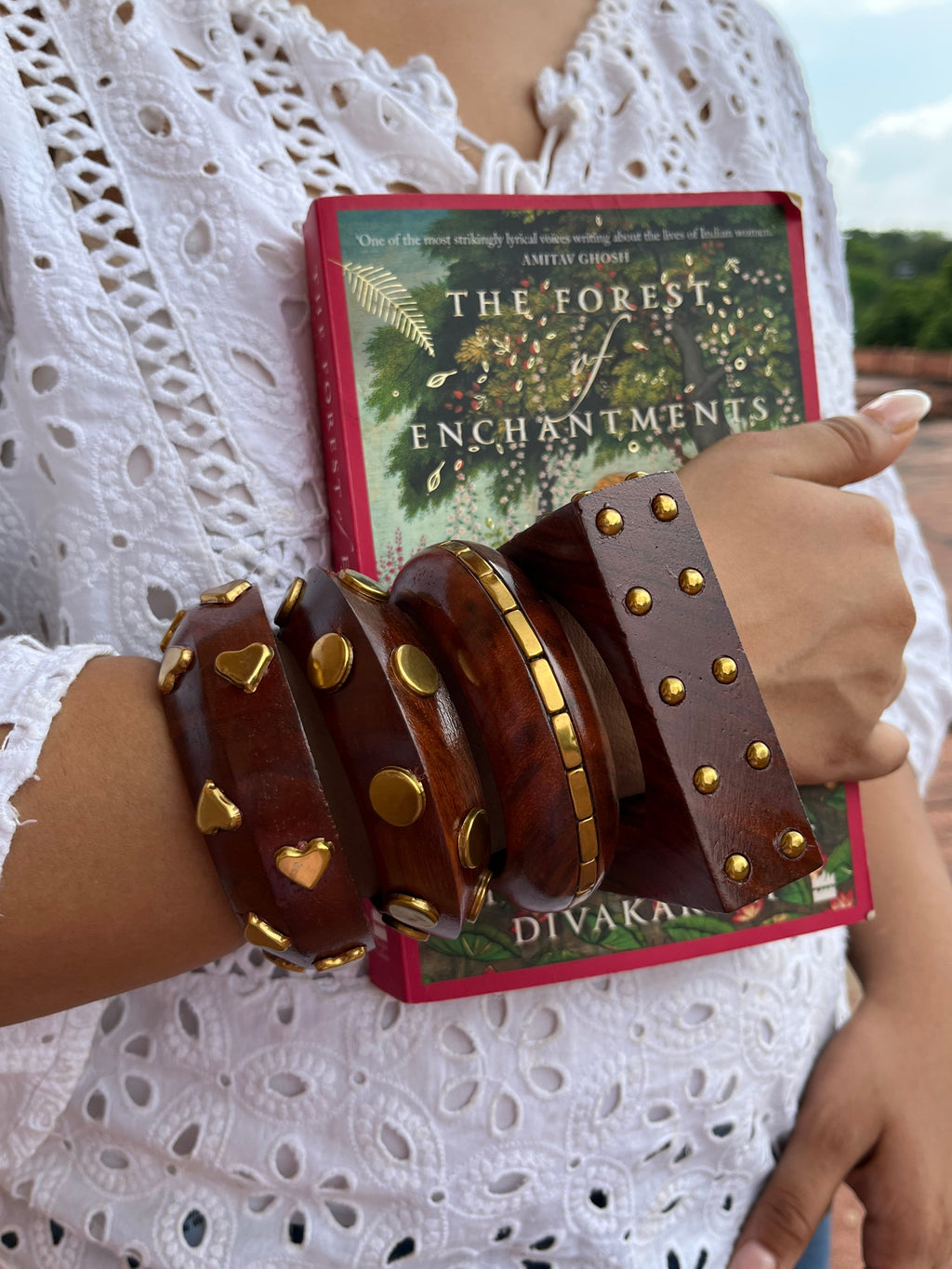 Broad wooden bangle stack