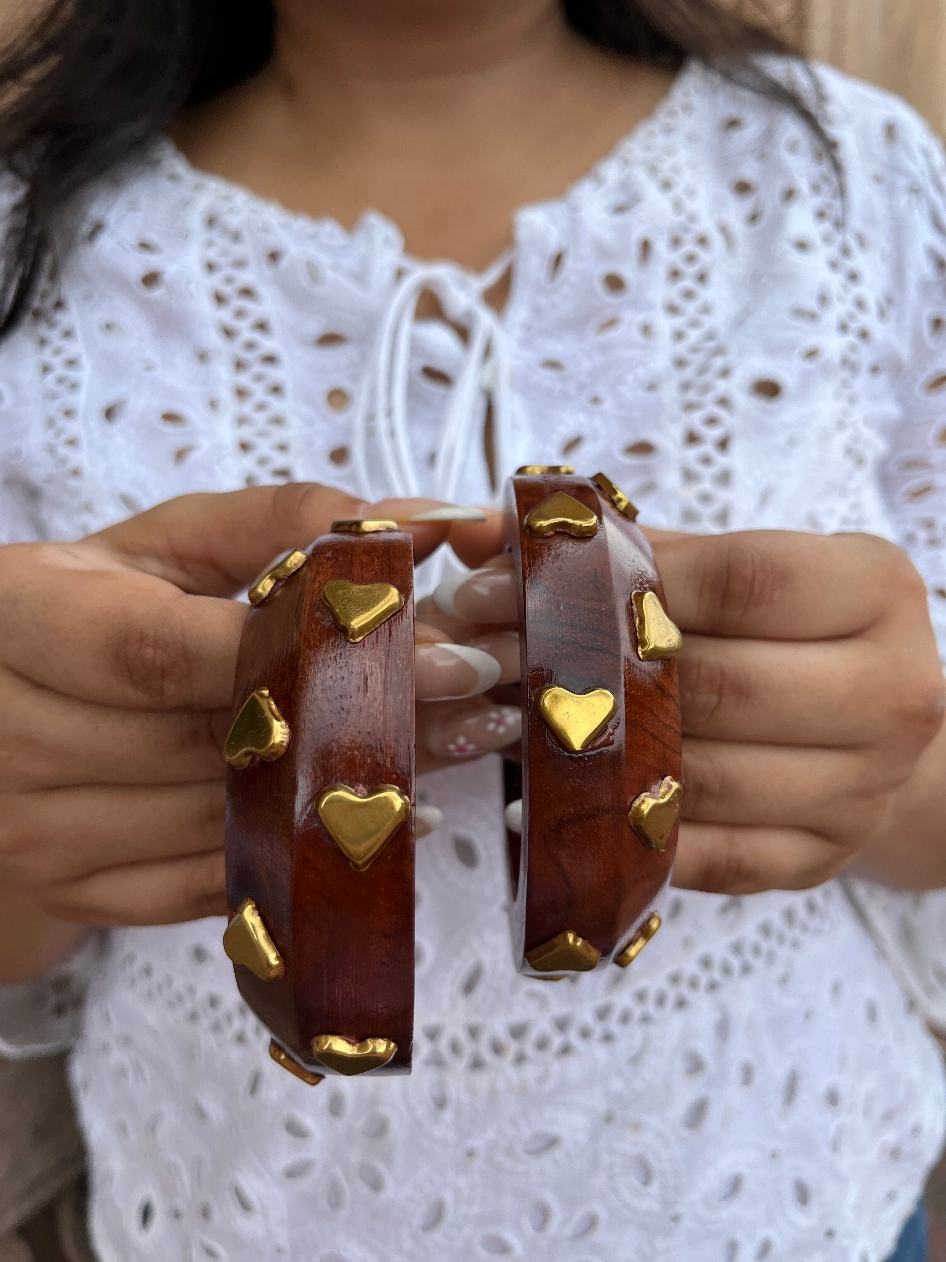 Wooden bangle heart (pair)