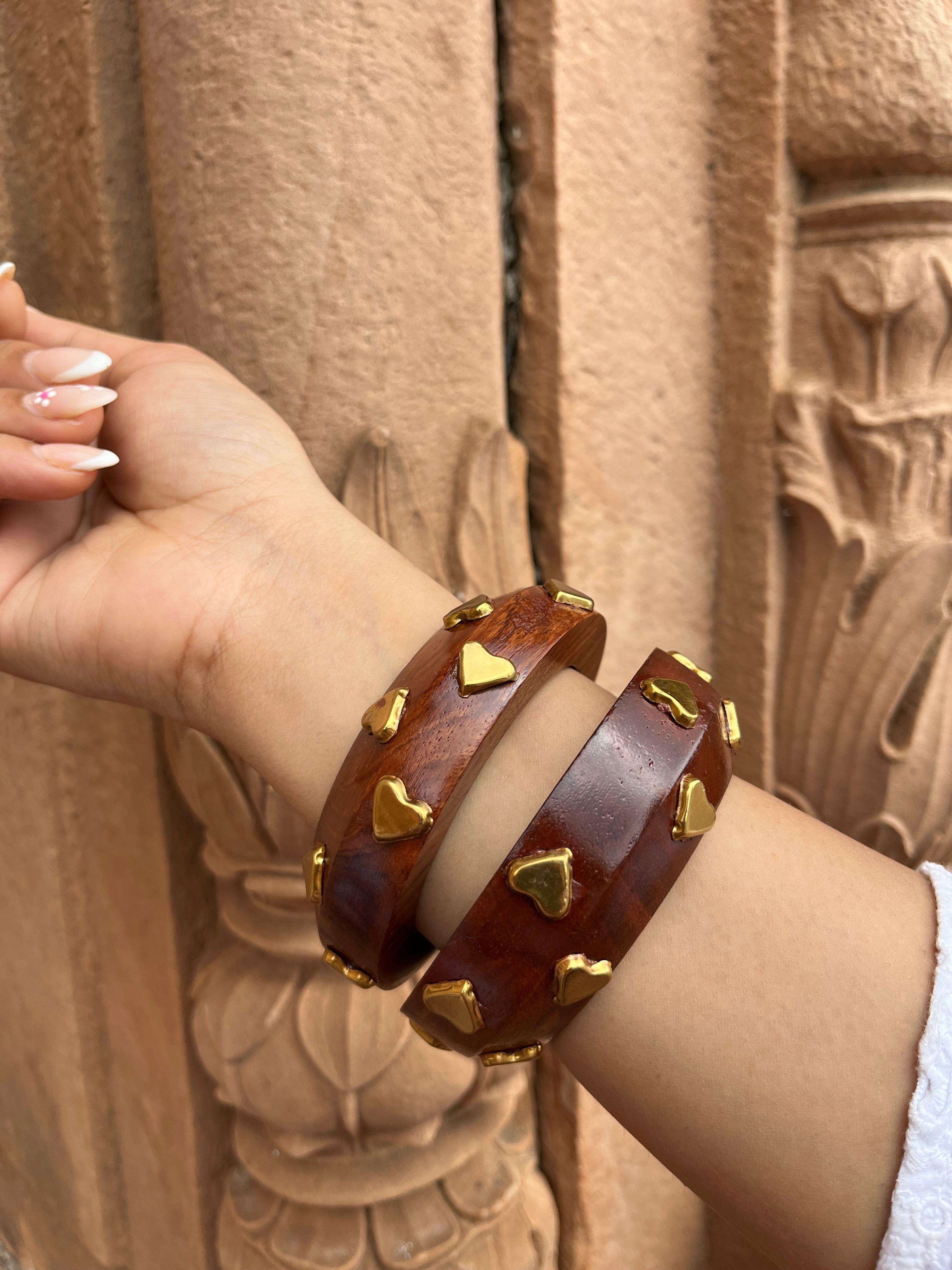 Wooden bangle heart (pair)